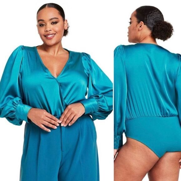 Sergio Hudson x Target Teal Crossover Satin Bodysuit Sz 2X - Picture 16 of 16